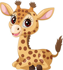Fototapeta premium Cartoon funny little giraffe sitting