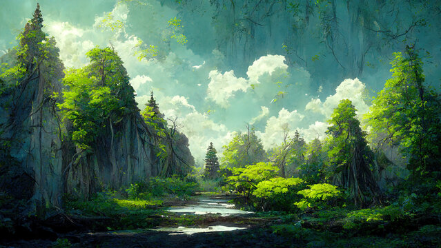 painted Anime Nature. High quality illustration