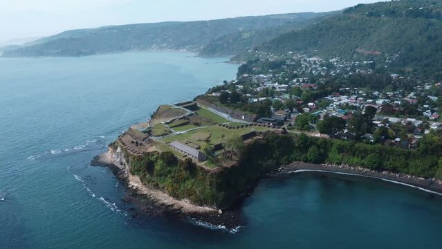 strong fog lighthouse Valdivia chile aerial view
