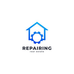 Gear Home Construction Building Technology Logo Design Template