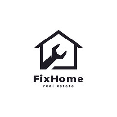 Repair Wrench Home Construction Building Technology Logo Design Template