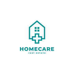 Hospital Logo. House with Cross Plus Sign Combination for Healthcare and Medical Logos
