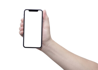 hand with smart phone touch on screen by finger