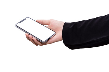 hand with smart phone touch on screen by finger