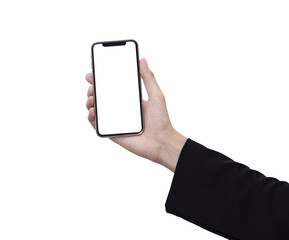 hand with smart phone touch on screen by finger