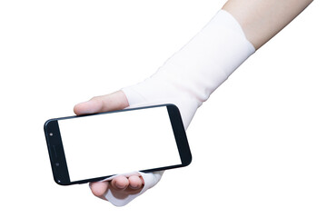hand with smart phone touch on screen by finger