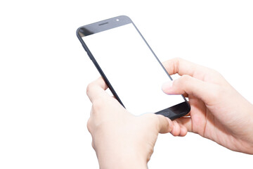 hand with smart phone touch on screen by finger