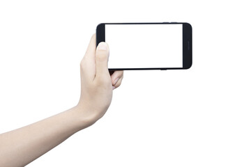 hand with smart phone touch on screen by finger