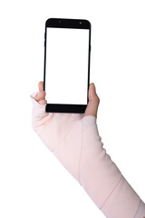 hand with smart phone touch on screen by finger