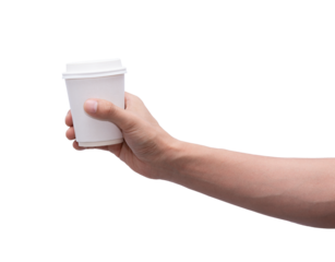 Hand holding a plastic cup on isolated
