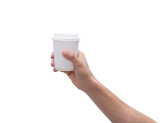 Hand holding a plastic cup on isolated