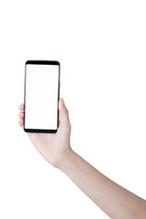 hand with smart phone touch on screen by finger