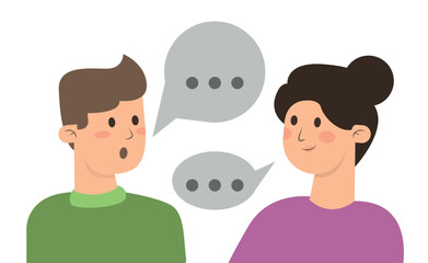 Fototapeta premium Illustration of people talking on white background. Dialogue between man and woman