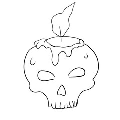Skull candle for halloween, line illustration