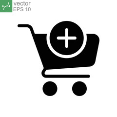 Fototapeta premium Add cart solid icon. Supermarket trolley symbol for E-Commerce. Shopping Cart. Retail market sale item. Trolley Cart Vector Vector illustration design on white background. EPS 10