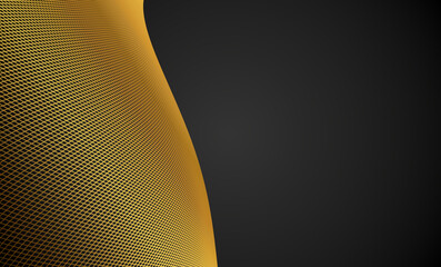 golden abstract lines waves and curves on black background. Banner Copy space