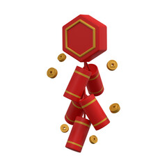 3d render Chinese new year firecracker and coin icon