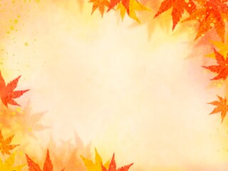 Naklejka na ściany i meble 和紙で描いた秋の紅葉の美しい背景フレームイラスト