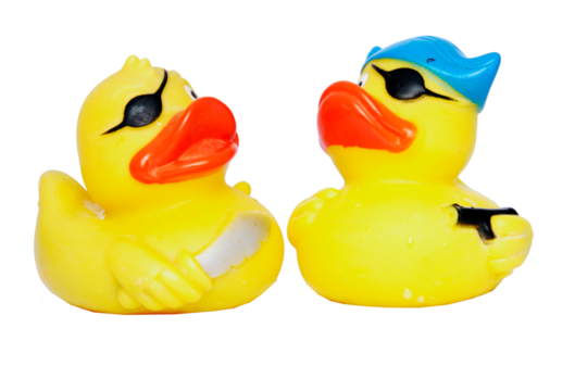 Two yellow toy pirate ducks transparent - Powered by Adobe