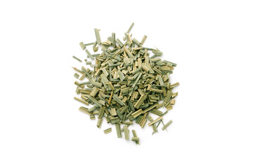 Pile of dry lemongrass leaf slice isolated on white background , top view , flat lay.