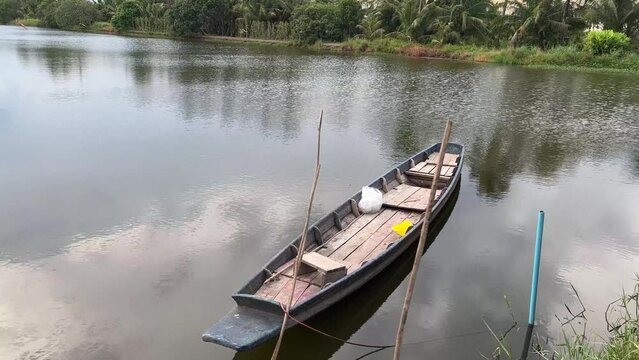 wooden boat on river