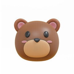 3d render cute bear face minimalist icon