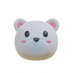 3d render cute polar bear face minimalist icon