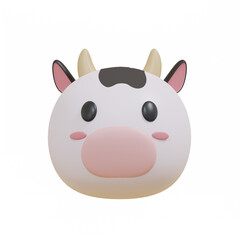 3d render cute cow face minimalist icon