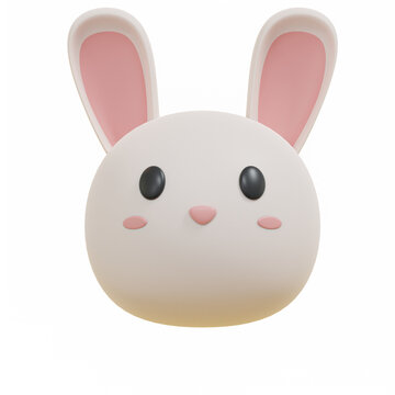 3d render cute rabbit face minimalist icon