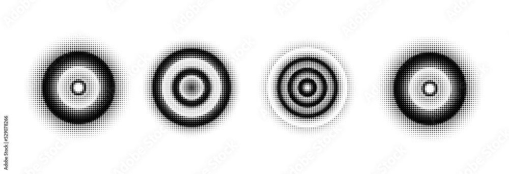 Poster set of simple abstract round circle shape halftones dot texture, vector illustration.