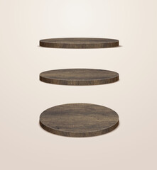 Vector wood podium on white room background, presentation mock up, show cosmetic product display stage pedestal design