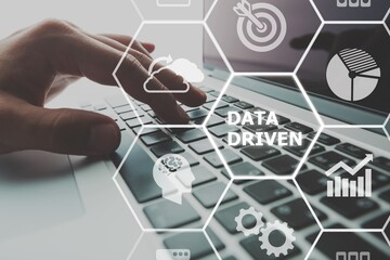 Data driven marketing concept. Data collection icons with Big data analytic. Marketing technology.