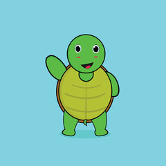 cute turtle standing tall waving hand