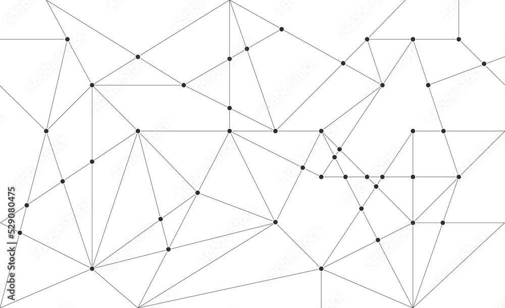 Leinwandbilder Network polygon structure connect lines and dots background template. Technology linked global system graphic vector.	