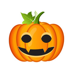 Halloween pumpkin with happy scary Jack o lantern face on transparent background