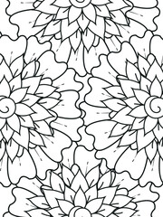 Obraz premium Doodle floral pattern in black and white. A page for coloring book: fascinating and relaxing job for children and adults. Zentangle drawing. Flower carpet in a magic garden