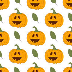 Pattern of pumpkin and leaf on light background