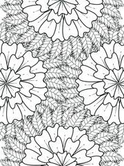 Doodle floral pattern in black and white. A page for coloring book: fascinating and relaxing job for children and adults. Zentangle drawing. Flower carpet in a magic garden