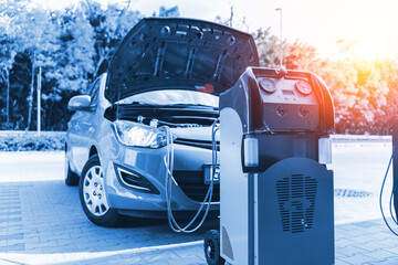 Car air conditioning ac repair service. Refill automobile ac compressor and checking auto conditioning system. Auto car conditioner diagnostic.