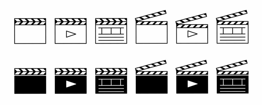 clapper board icon set isolated on white background