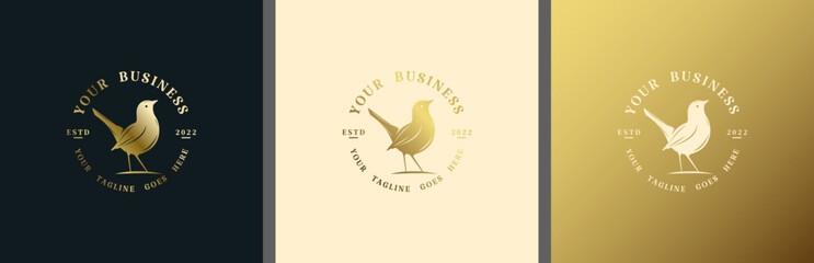 Fototapeta na wymiar Golden bird logo with elegant circular font.