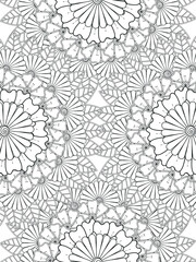 Doodle floral pattern in black and white. A page for coloring book: fascinating and relaxing job for children and adults. Zentangle drawing. Flower carpet in a magic garden
