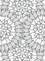 Doodle floral pattern in black and white. A page for coloring book: fascinating and relaxing job for children and adults. Zentangle drawing. Flower carpet in a magic garden