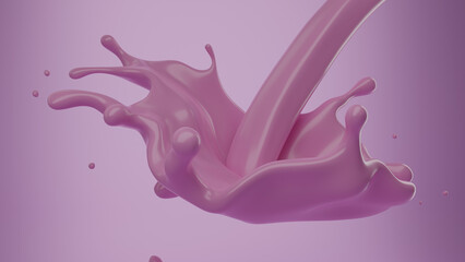Fototapeta premium Strawberry milk or yogurt splash, 3d rendering