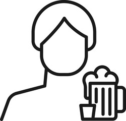 Hobby, business, profession of man. Modern vector outline symbol in flat style with black thin line. Monochrome icon of beer cup by anonymous male