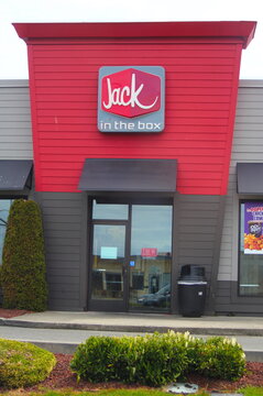 Jack In The Box Store Front And Logo, Jack In The Box Is A Popular Fast Food Restaurant In America.