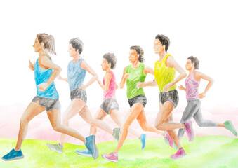 女性ランナー　手描き水彩