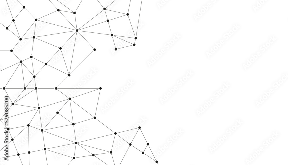 Poster Technology polygon connected dots and lines background template. Network linked global system graphic vector.	