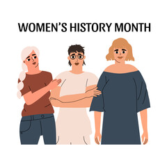 Card for Women's History Month. Vector illustration in hand drawn style