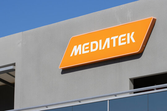 San Jose, CA, USA - May 3, 2022: MediaTek logo is seen at its office in San Jose, California. MediaTek Inc. is a Taiwanese fabless semiconductor company.